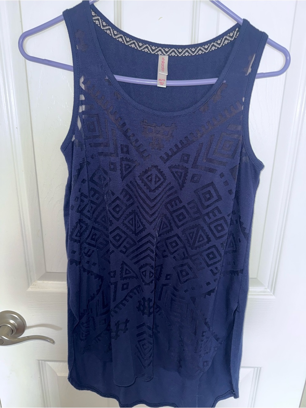 Xhilaration Navy Geometric Burnout Tank Top